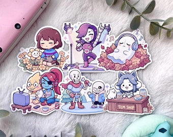 Undertale Stickers - Frisk Flowey Sans Papyrus Napstablook Temmie Annoying Dog Alphys Undyne Mettaton - Waterproof Matte Vinyl Stickers