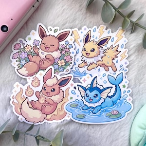 Ensemble d'autocollants Évolis - Pokémon - Autocollants mignons Evoli Evolutions - Evoli Vaporeon Flareon Jolten - Autocollants en vinyle mat imperméables