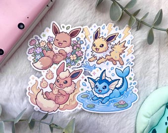 Eeveelutions Sticker Set - Pokemon - Eevee Evolutions Cute Stickers - Eevee Vaporeon Flareon Jolten - Waterproof Matte Vinyl Stickers