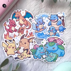 Starter Evolutions Sticker Set - Pokemon - Bulbasaur Charmander Squirtle - Waterproof Matte Vinyl