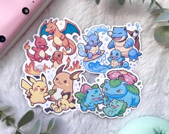 Starter Evolutions Sticker Set - Pokemon - Bulbasaur Charmander Squirtle - Waterproof Matte Vinyl