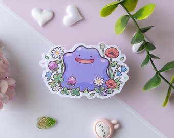 Ditto Wildflowers Sticker - Pokemon - Waterproof Matte Vinyl Sticker