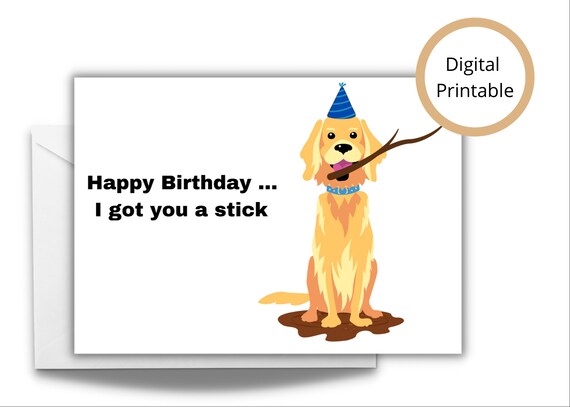 Paper & Party Supplies Happy Birthday Card l Cute Dog Digital Greeting ...