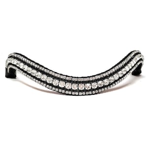 Stirnband Crystal & Black, Pferdestirnband, Bling-Stirnband, Strass-Stirnband, silbernes Stirnband, braunes Leder-Stirnband, Leder-Stirnband