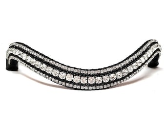 Browband Crystal & Black, Horse browband, Bling browband, rhinestone browband, silver browband, brown leather browband, leather browband