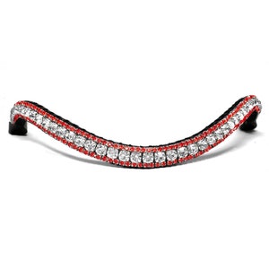 Browband Red & Crystal - Subtile, Horse browband, Bling browband, rhinestone browband, silver browband, brown leather browband