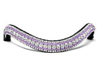 Browband Crystal & Lavender, Horse browband, Bling browband, rhinestone browband, silver browband, brown and black leather browband