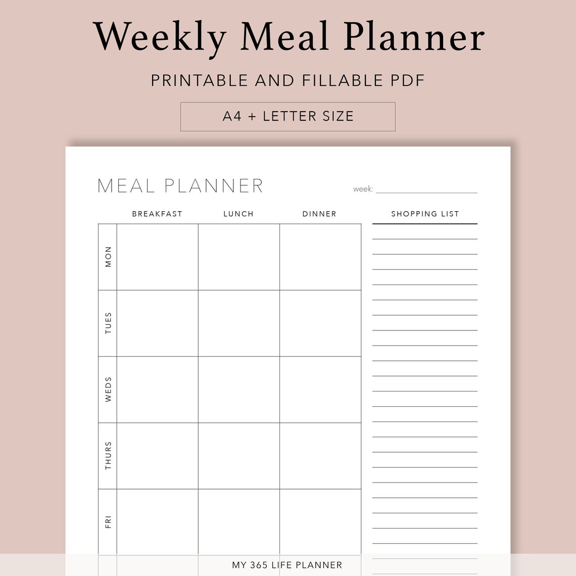 Weekly Meal Planner Printable and Fillable PDF, Daily Meal Planning ...