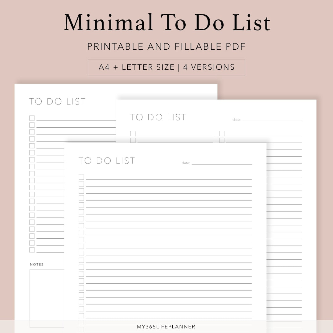 Minimal to Do List Printable and Fillable PDF, Daily to Do Lists, Daily ...