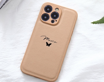 Personalised Name Initial Name Butterfly Leather PU iPhone Case, Custom Phone case for iPhone 14 13 12 11 Mini Pro Max SE X xS XR 7 8 Plus