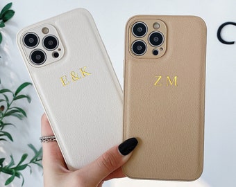 Personalised Name Texture Leather iPhone Case, Custom Phone case for iPhone 14 13 12 11 15 16 Pro Max Cover, Pro,Monogram Engraved Initials.