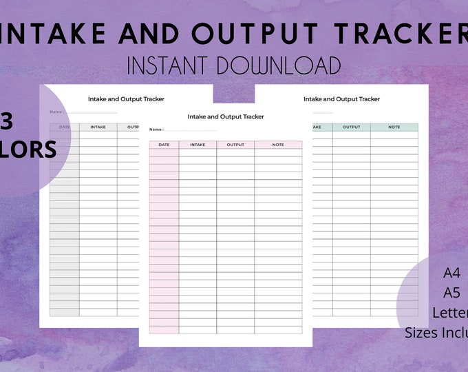 Fluids Intake and Output Record an Intake and Output Tracker, Health ...