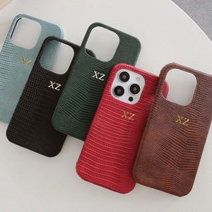Personalised Lizard Leather Texture iPhone Case, Custom phone 16 15 14 Pro Max 13 12 11 Pro Max X XS XR 7 8 Plus SE, Engraved Initials