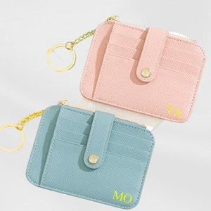 Slim Mini Keychain Wallet for Women –Minimalist Card Holder, Multiple Colors, Compact Design with Zipper Pocket and 8 Card Slots