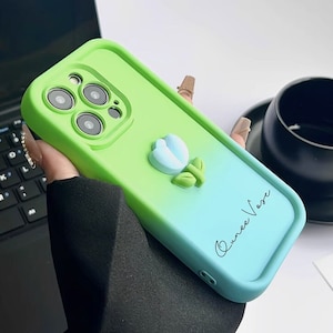 3D Tulip Flower Customized Name Case Liquid Silicone, Gradient Color Case For Samsung, S20 S21 S22 S23 S24 A54 A52 A53 A73 A72 A34 A22 A14