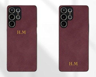 Funda de piel suave con nombre personalizado para Samsung Galaxy A54, S24, S23, S22 Ultra Plus, A34 y A14