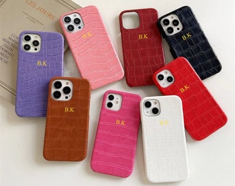 Personalised Crocodile  Leather Texture iPhone Case, Custom iphone 16 15 14 13 Pro Max 12 11 Pro Max X XS XR 7 8 Plus SE, Monogram Engraved
