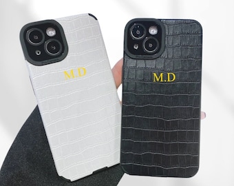 Personalised Monogram Crocodile Leather Texture iPhone Case, Croco Custom Initials iphone 13 Pro Max 12 11 Pro Max X XS XR 7 8 Plus SE