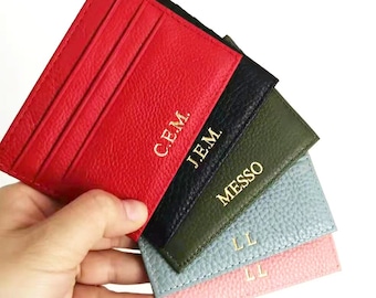 Customizable Leather Initial Card Holder - Personalized Monogram Slim Wallet