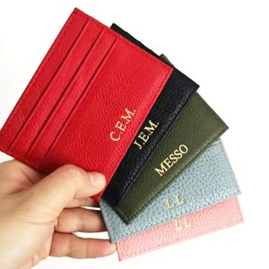 Tarjetero de piel personalizable con inicial - Cartera delgada con monograma personalizado