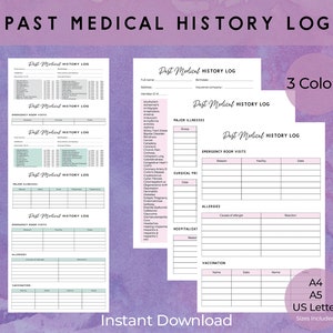 Medical History Form, Printable Medical History Checklist,  Personal Medical History Template, Medical Overview, Physician Form template