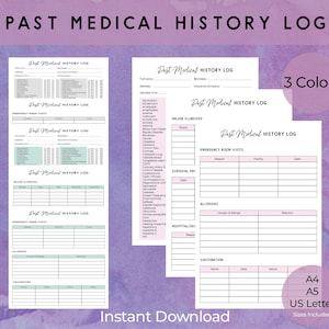 Medical History Form, Printable Medical History Checklist,  Personal Medical History Template, Medical Overview, Physician Form template