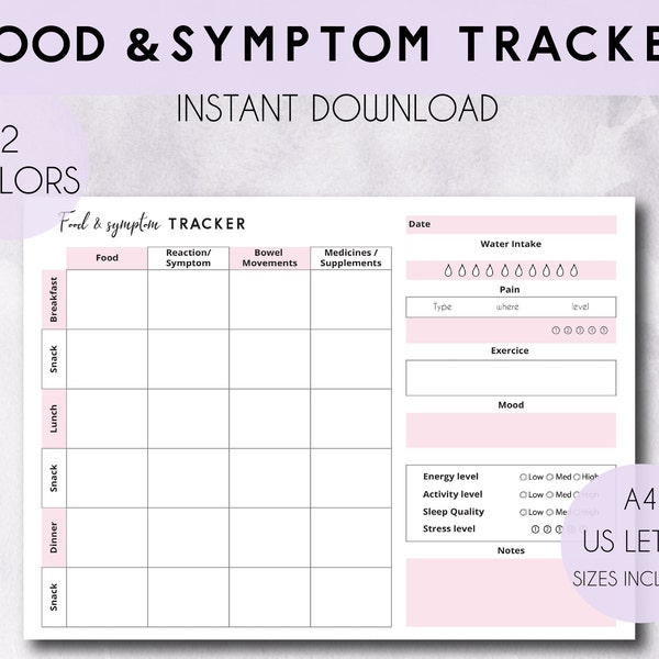 Printable Food & Symptom Tracker, IBS symptom tracker, Food Diary, daily symptom journal, bowel move, Allergy