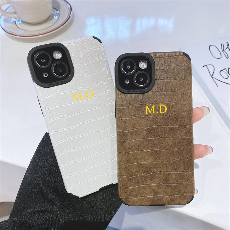 Personalized Letters Leather Textures Soft Case For iPhone 16 15 14 13 Pro Max 12 11 X XS XR 7 8 Plus SE 3 Shockproof Back Cover