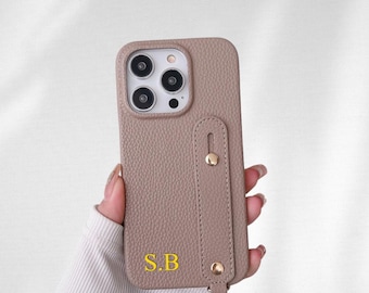 Custom Initials Personalized Vegan Leather Wristband Soft Case For iPhone 15 Pro Max 14 13 12 11 Pro & 15 Plus Cover