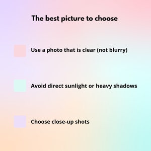May include: A graphic with three colored squares and text tips for taking the best photos for product listings. The text reads: "The best picture to choose", "Use a photo that is clear (not blurry)", "Avoid direct sunlight or heavy shadows", and "Choose close-up shots".