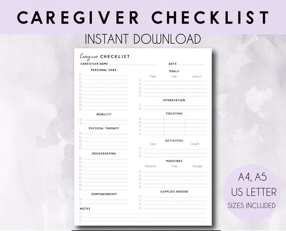 Caregiver Checklist Daily Tasks Caregiver Log Book for Etsy