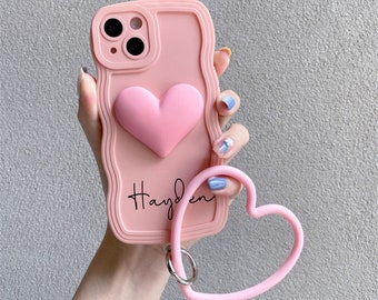 Personalized Case, Customized Name Case Heart Wristband Crossbody Lanyard  Silicone Case For Samsung Galaxy S24 S23 S22 Plus S21 S20