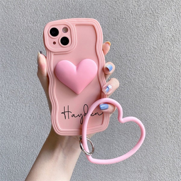 Personalized Case, Customized Name Case Heart Wristband Crossbody Lanyard  Silicone Case For Samsung Galaxy S24 S23 S22 Plus S21 S20