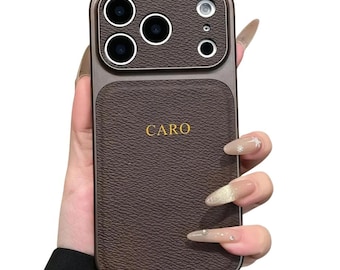 Personalized Vegan Leather Phone Case – Initials Camera Protection Cover for iPhone Series