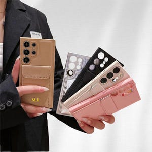 Funda de cuero personalizada para Samsung S25, S24, Ultra, S23, S22 y S21 con ranura para tarjetas y nombre personalizado