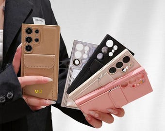 Custom Name Samsung S25 S24 Ultra S23 S22 S21 Case with Card Slot – Personalized Leather Phone Cover