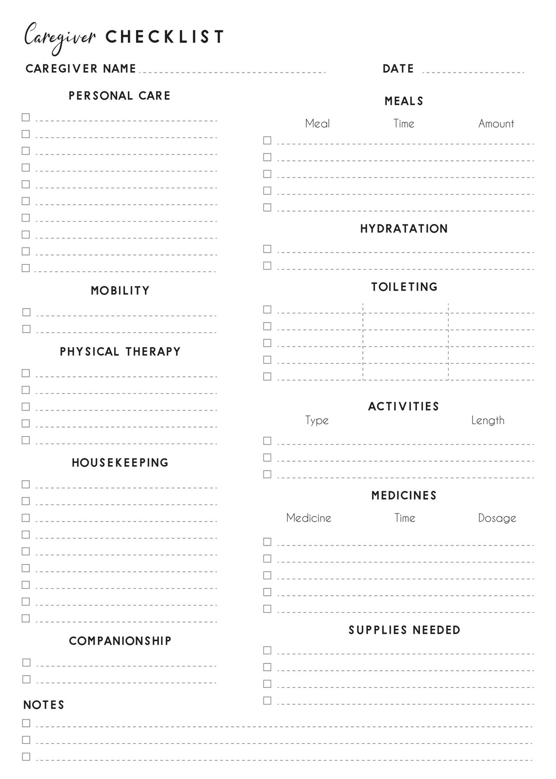 Caregiver Checklist Daily Tasks Caregiver Log Book for Etsy Canada