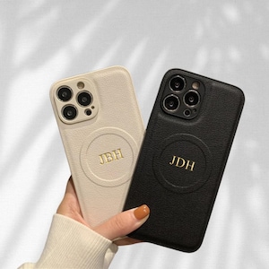 Coque iPhone personnalisée avec nom et initiales - Coque de chargement sans fil Magsafe personnalisée pour iPhone 11 12 13 14 15 16 Pro Max - Idée cadeau