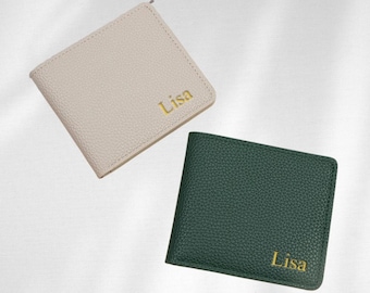 Personalized Vegan Leather Bifold Wallet, Custom Name Card Holder (Men Women)
