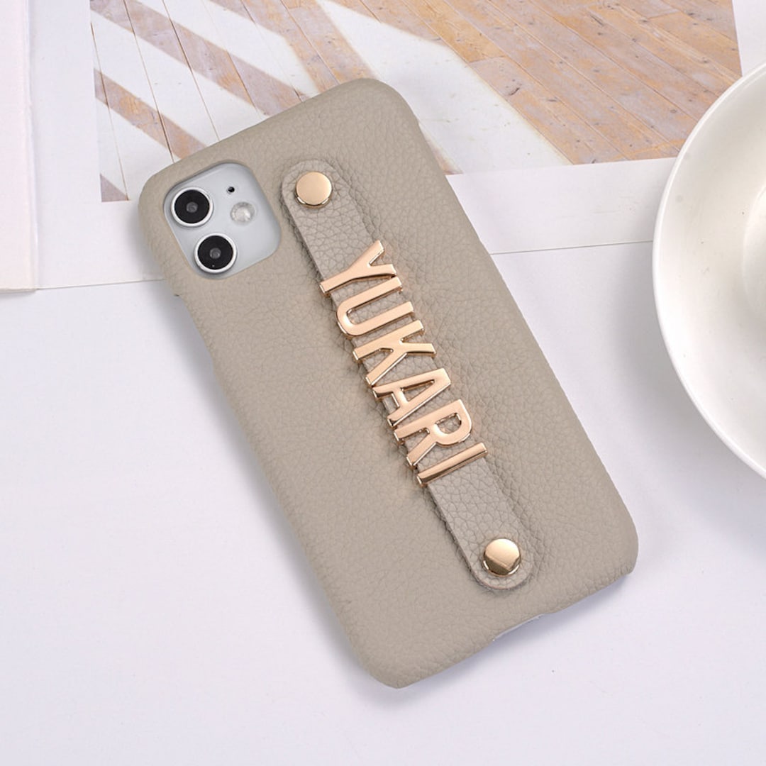 Holding Strap Custom Metal Name Leather iPhone Case, Personalization ...