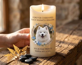 Personalized Pet Memorial LED Candle | Custom Photo Name Flameless Candle, Sympathy Gift