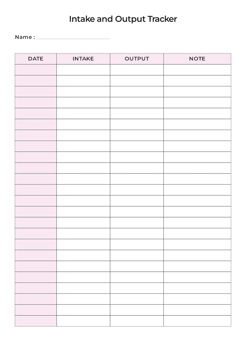 Fluids Intake and Output Record an Intake and Output Tracker - Etsy