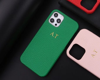 Personalised Pebble Leather iPhone Case, Custom iphone 15 14 13 Pro Max 12 11 Pro Max X XS XR 7 8 Plus SE, Monogram Engraved Initials