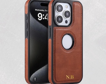 Custom Name ,Initial Leather Phone Case for iPhone 16 15 14 13 12 11 Pro Max – Shockproof Bumper, Personalized Cover