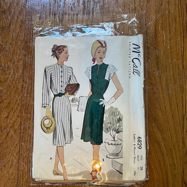 Lovely VTG 1940s Dress McCall Sewing Printed Pattern 20/38