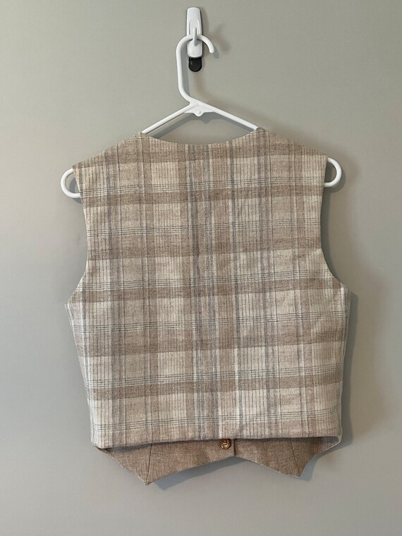 70s Plaid Vest - Reversible Wool Vest - Neutral A… - image 2