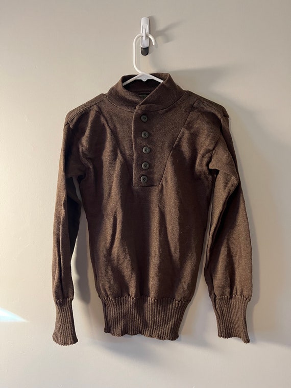 US Army Military WWII Brown 100% Wool Sweater - Sm