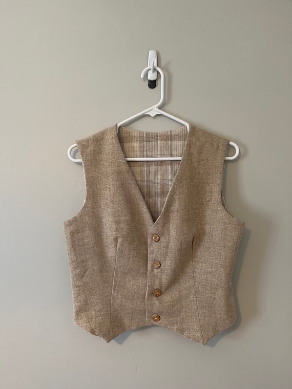 70s Plaid Vest - Reversible Wool Vest - Neutral A… - image 3