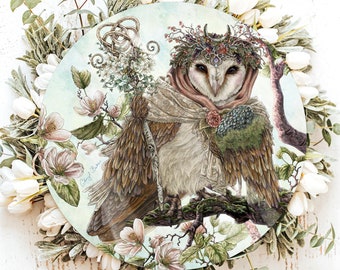 Barn Owl Wreath Signs, Wreath Attachments, Front Door Hanger, Wreath Supplies, Front Door Sign, Whimsical Owl Art, Fairycore, Owl Painting