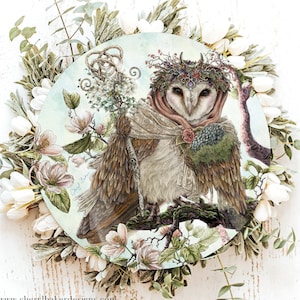 Barn Owl Wreath Signs, Wreath Attachments, Front Door Hanger, Wreath Supplies, Front Door Sign, Whimsical Owl Art, Fairycore, Owl Painting